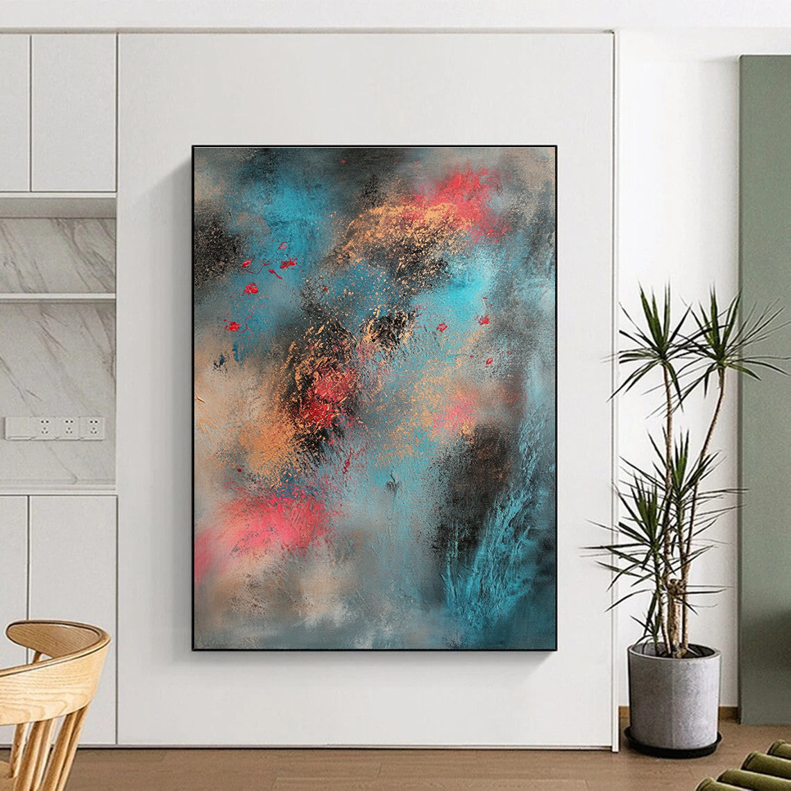Blue Gold Red Abstract Painting with Ethereal Textures WINK661