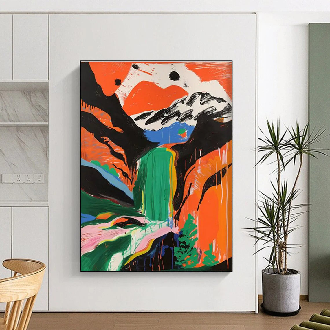Colorful Mountain Waterfall Abstract Painting for Nature - Lover Cabins HENG105