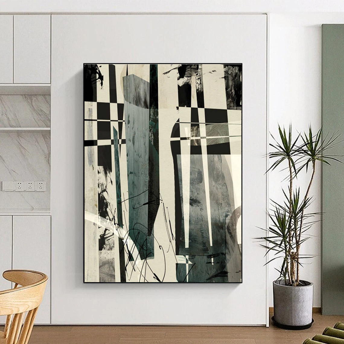 Checkered Abstract Composition Painting for Urban - Style Lofts HENG218