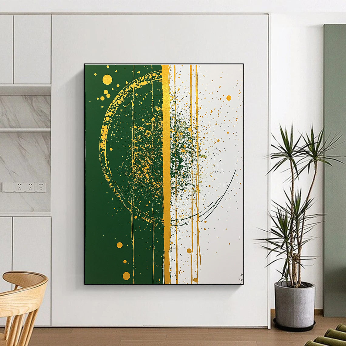 Green and Gold Splatter Bold Abstract Painting GAB0332