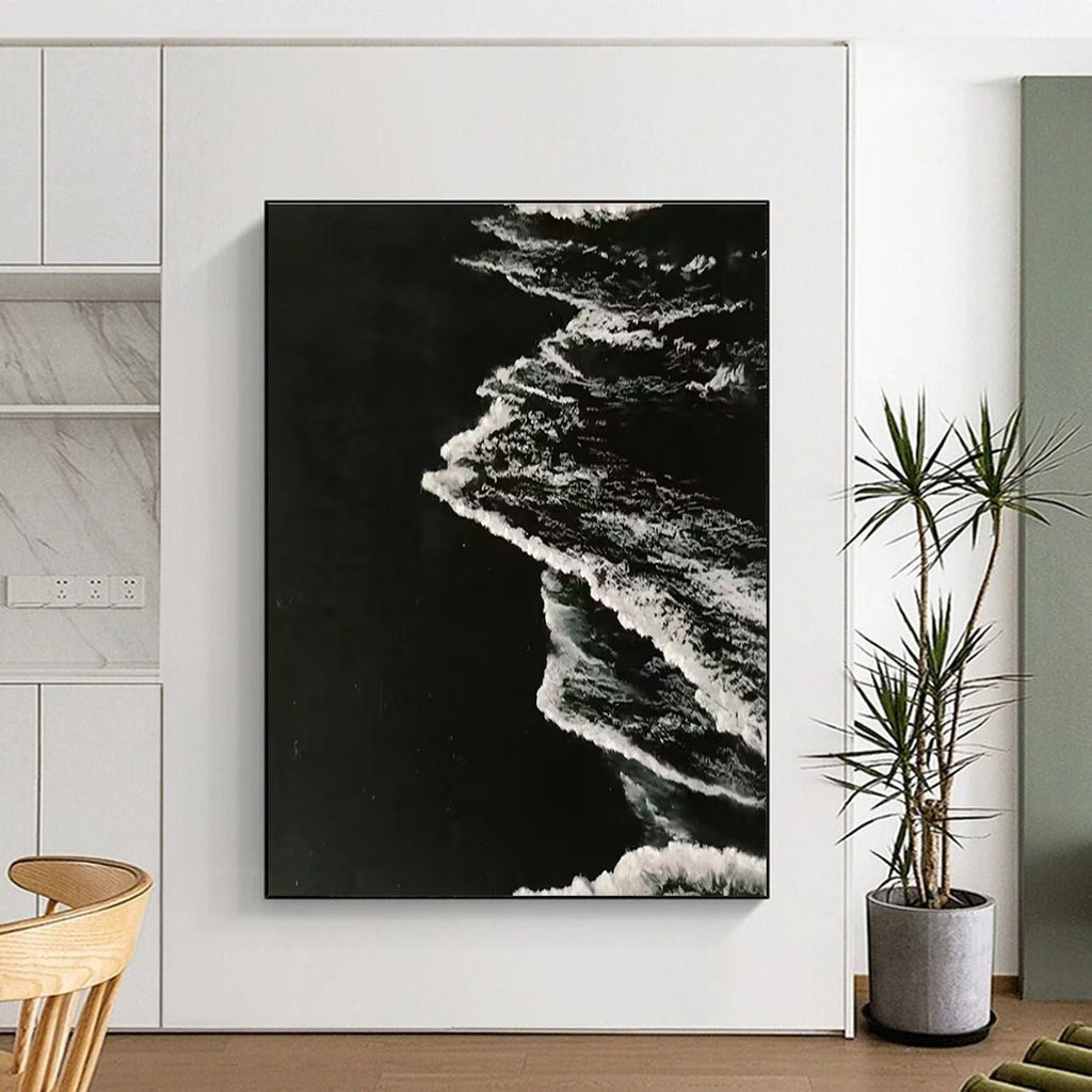 Black and White Ocean Wave Abstract Painting for Monochrome - Themed Spaces HENG349