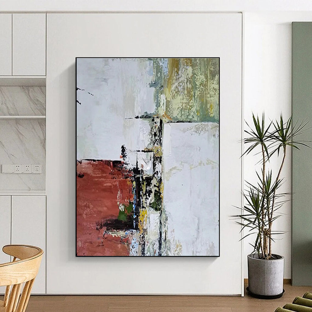 Red and White Abstract Layers Abstract Painting for Modern Art Museum Installations HENG039