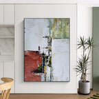 Red and White Abstract Layers Abstract Painting for Modern Art Museum Installations HENG039