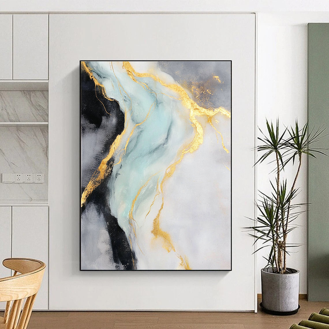Gold Blue Abstract Painting with Luxe Flow WINK740