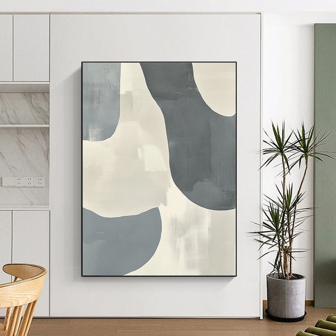 Soft Gray and White Curves Abstract Painting with Gentle Fluidity WINK161