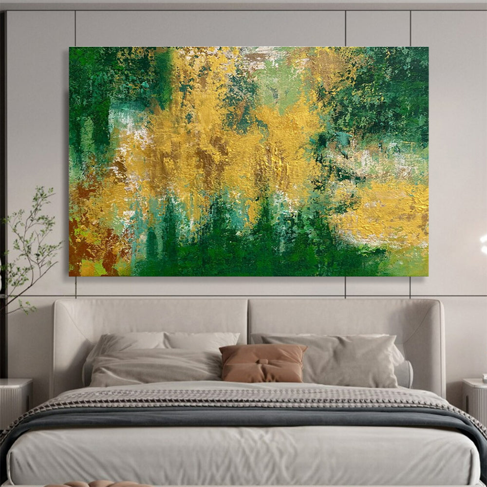 Green and Gold Abstract Painting for Eco - Friendly Retail Stores YHT375