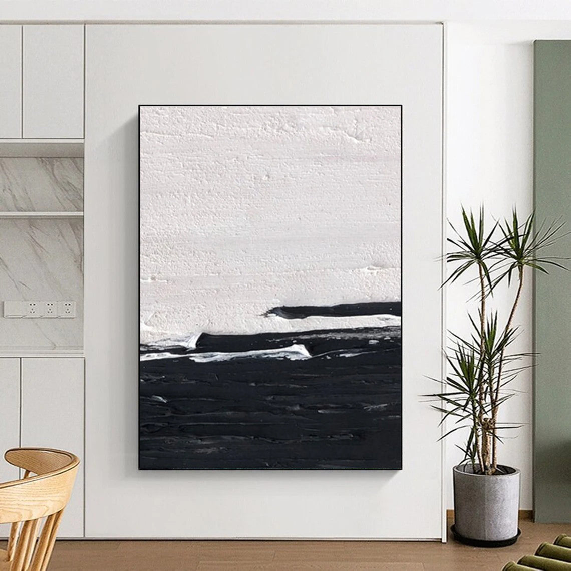 Black - White Horizontal Abstract Painting for Industrial - Chic Lofts HENG402