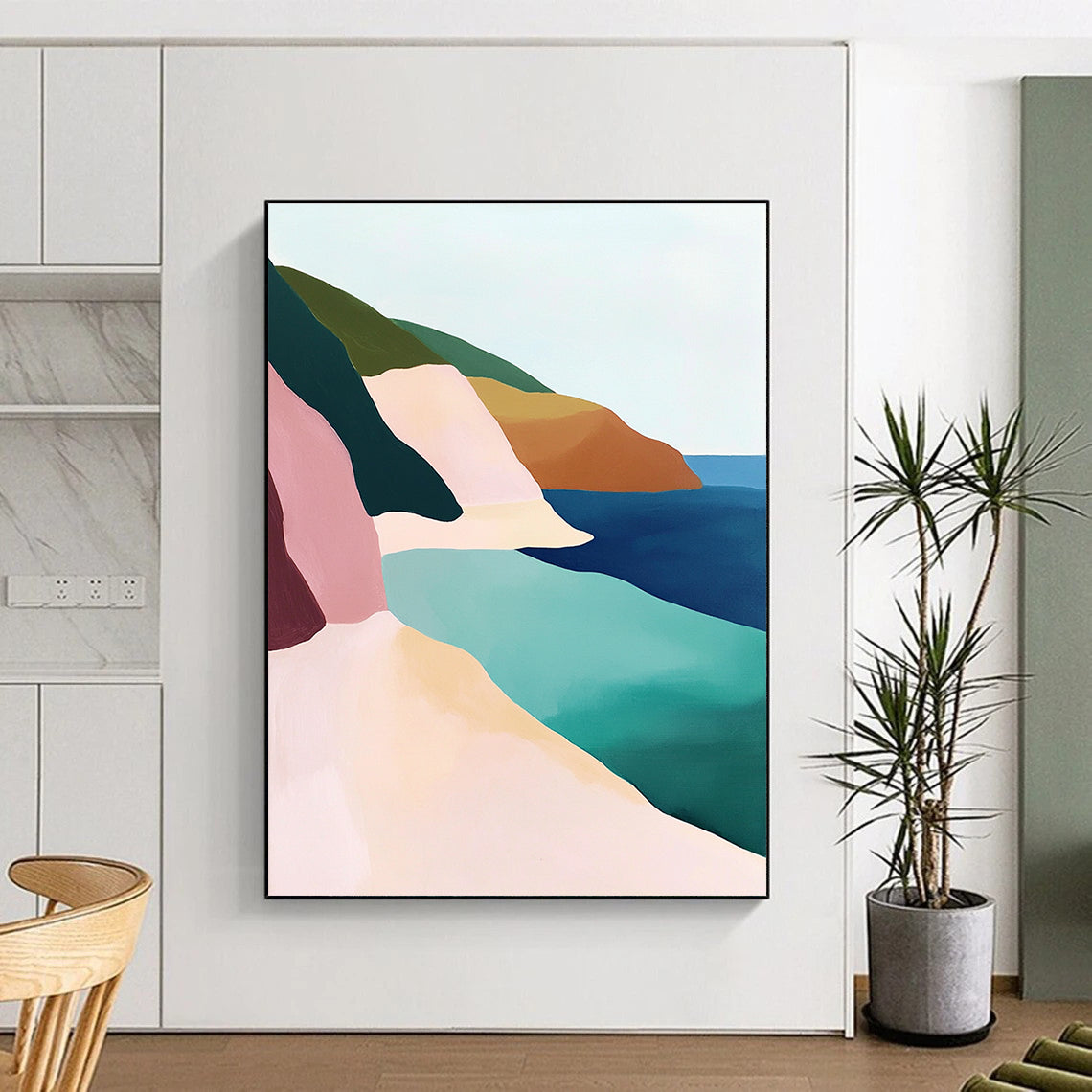 Minimalist Coastal Landscape Abstract Painting with Serene Geometry WINK273
