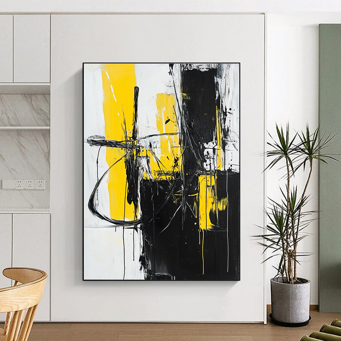 Yellow Black Abstract - Dynamic Color - Block Abstract Painting GAB0650