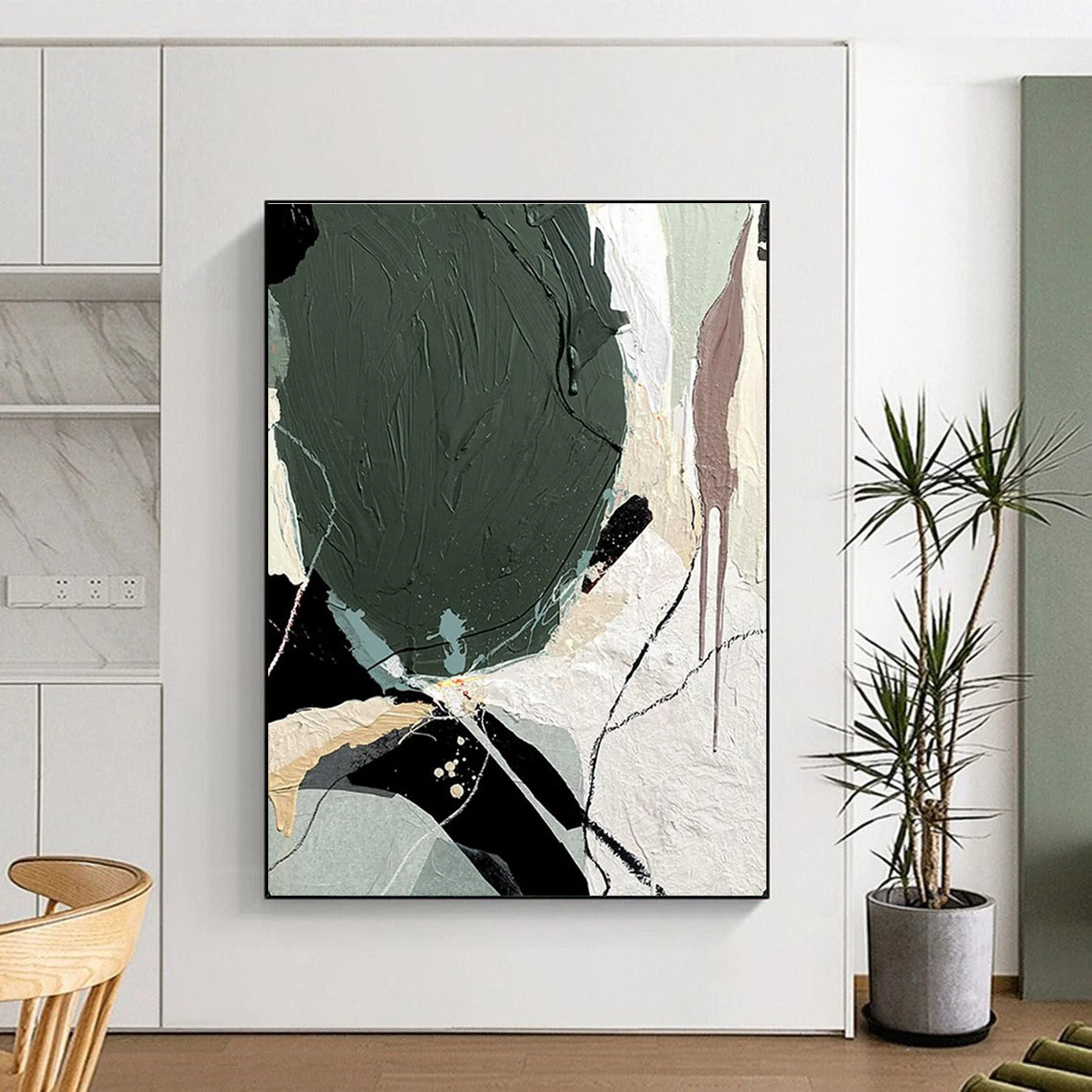 Mixed - Media Abstract with Green Painting for Creative Coworking Spaces HENG505