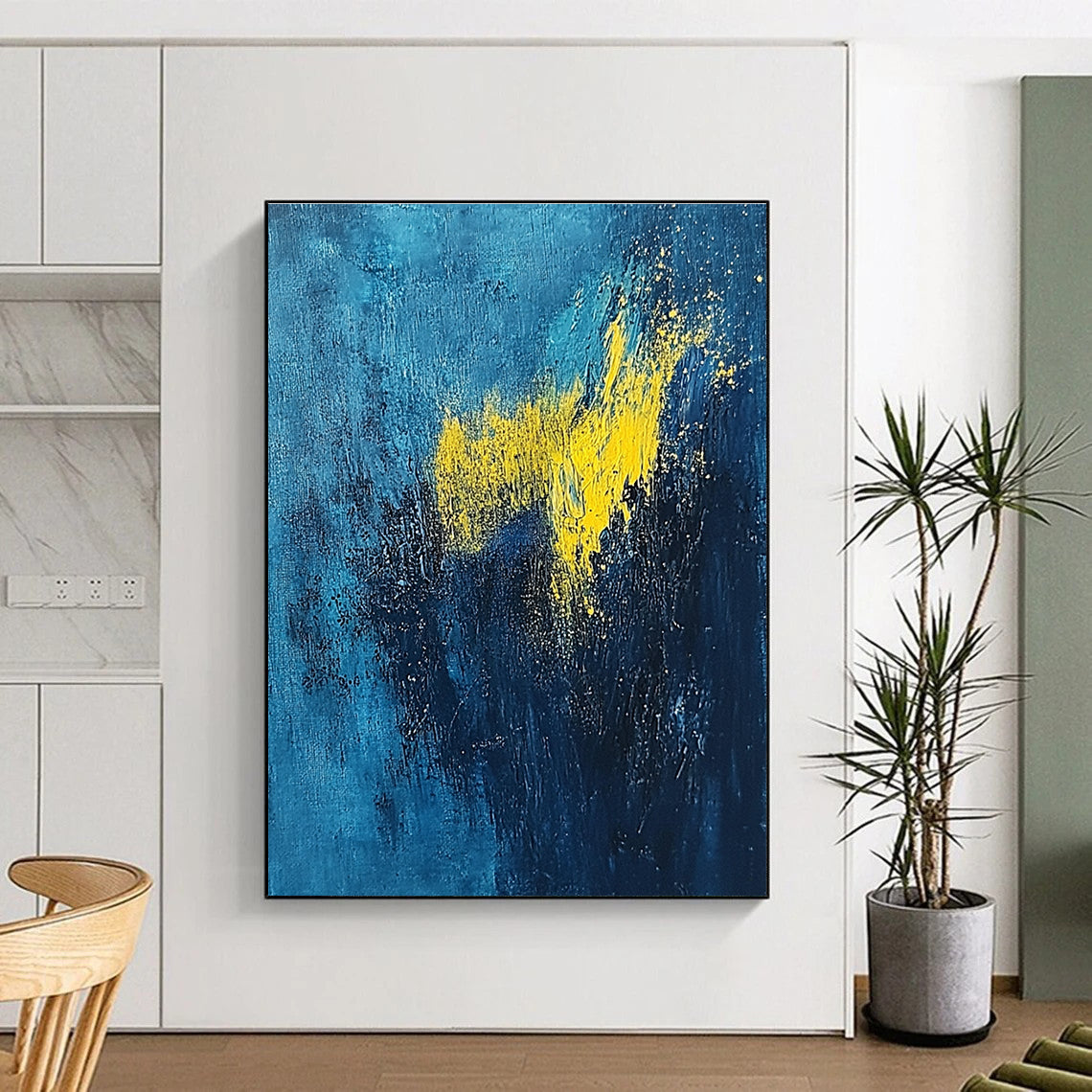 Blue - Yellow Abstract Spark Painting with Energetic Glow WINK395