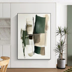 Green Beige Abstract Painting with Layered Geometry WINK560