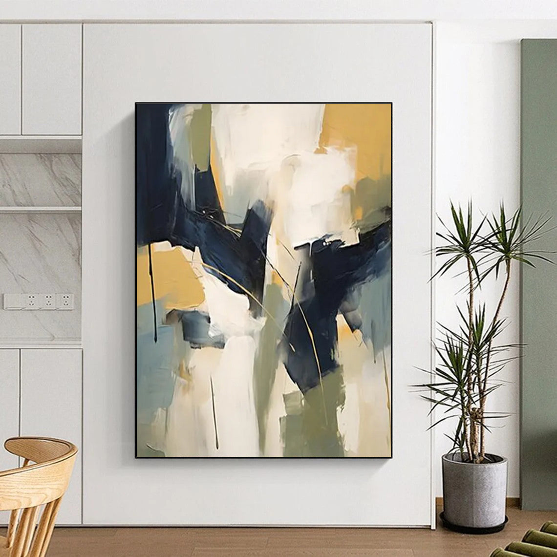 Blue - Yellow - Green Abstract Painting for Nature - Themed Cafes HENG123