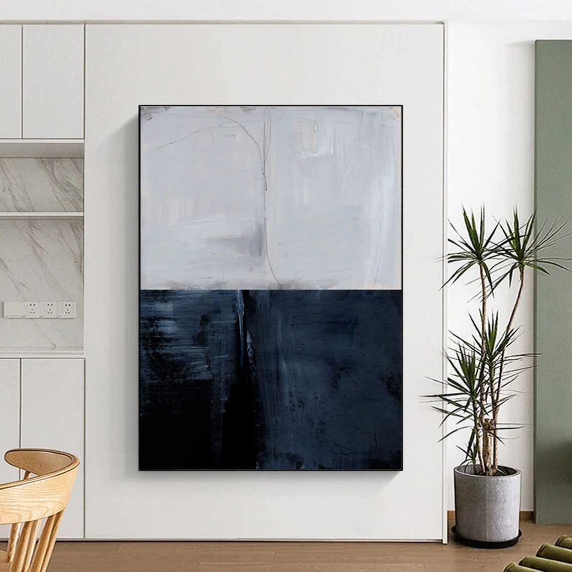 Two - Tone Gray Abstract Painting for Sophisticated Home Libraries HENG206