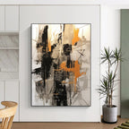 Black - Gray - Orange Abstract Painting for Industrial - Style Lofts HENG116