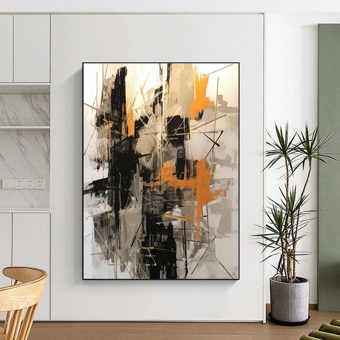 Black - Gray - Orange Abstract Painting for Industrial - Style Lofts HENG116
