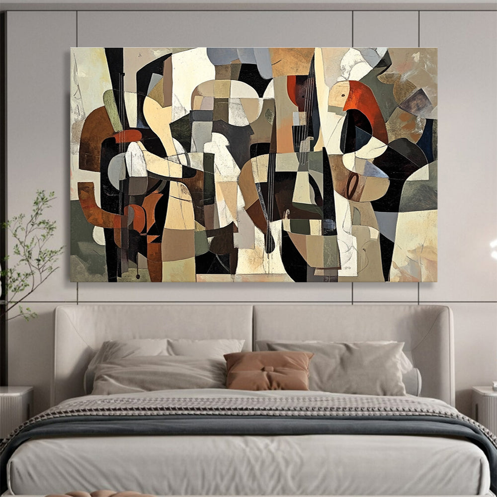 Cubist Musical Ensemble Abstract Painting with Intricate Layered Shapes ABS553