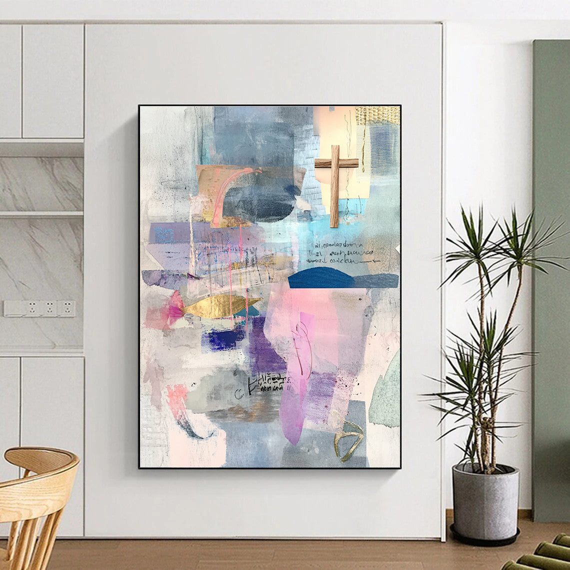 Cross and Color Collage Abstract Painting with Spiritual Whimsy WINK205