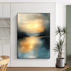 Golden Sunset Lake Abstract - Serene Landscape Abstract Art GAB0514