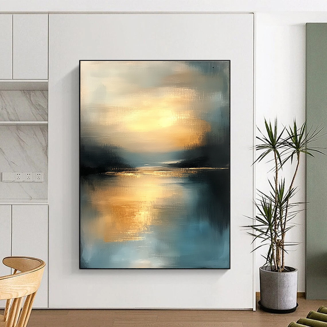 Golden Sunset Lake Abstract - Serene Landscape Abstract Art GAB0514