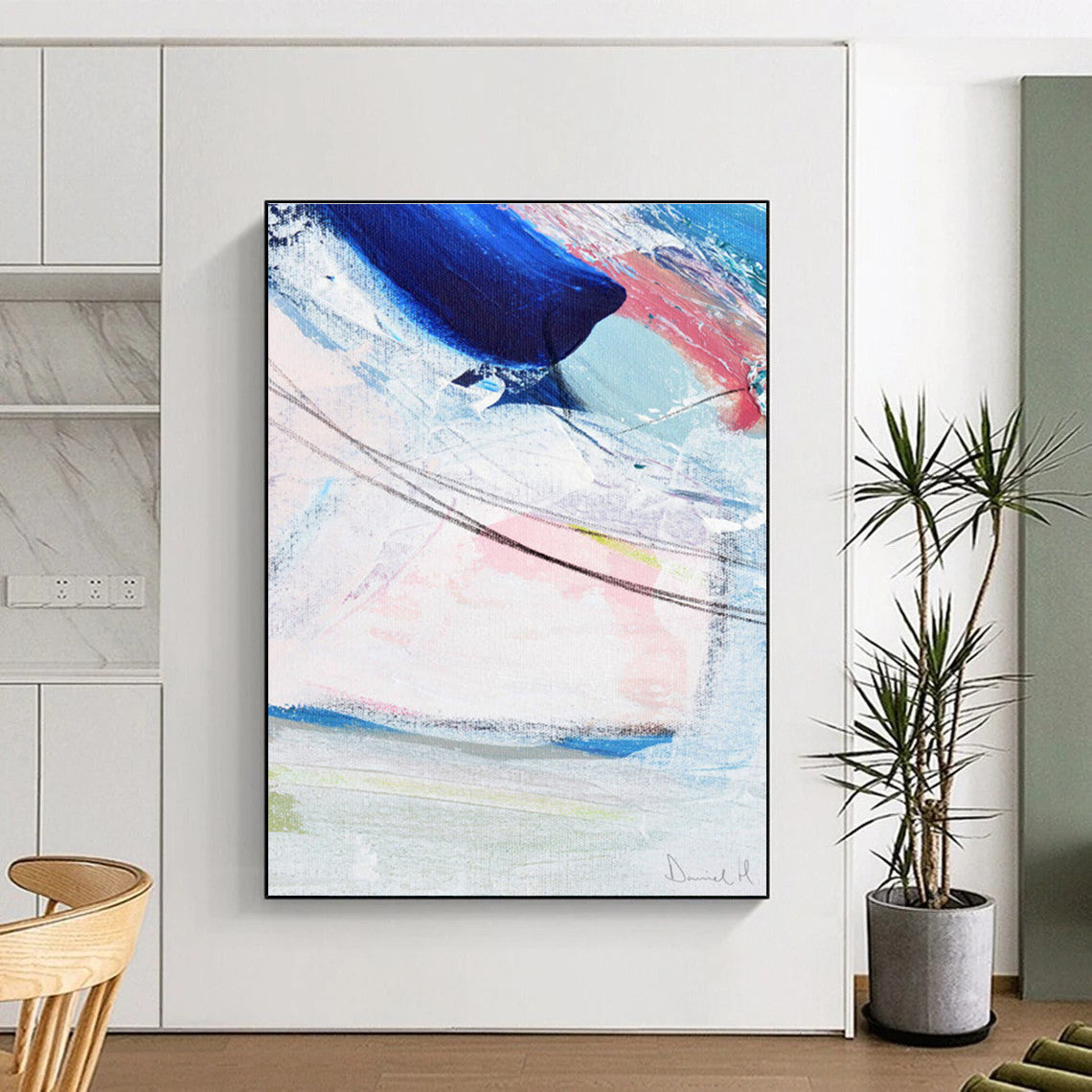 Blue - Pink Abstract with Lines Painting for Modern Living Rooms HENG150
