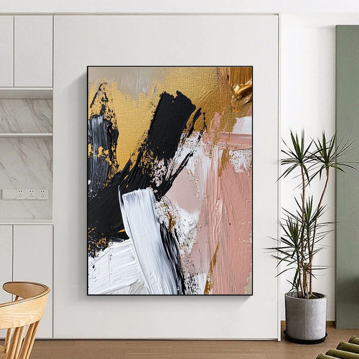 Gold Accented Abstract Strokes Abstract Painting with Luxurious Flair WINK056