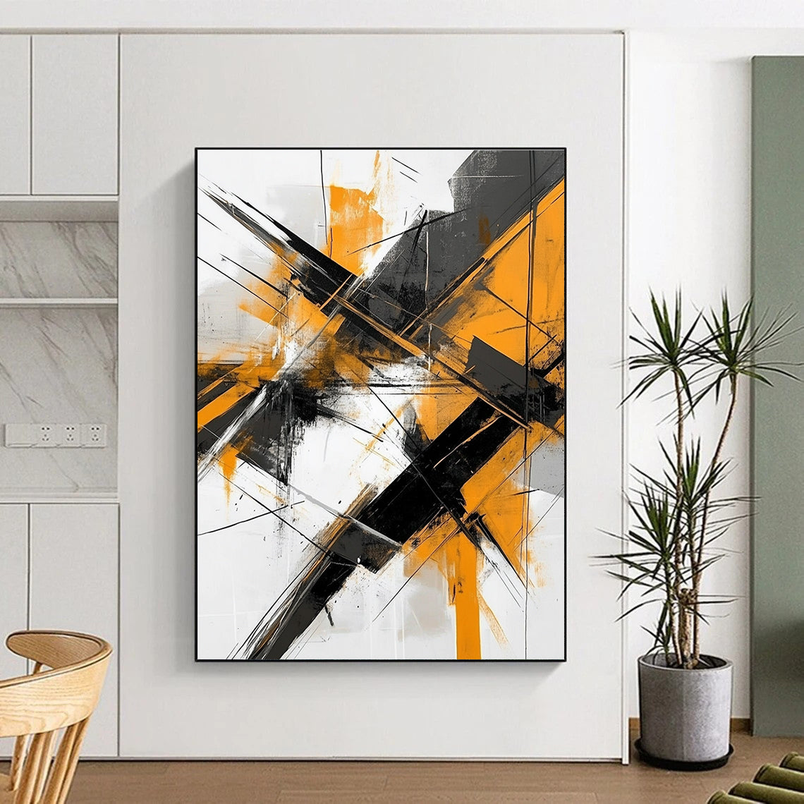 Orange - and - Black Dynamic Abstract Painting with Energetic Edge WINK324