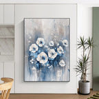 White and Blue Floral Abstract - Textured Botanical Abstract Art GAB0466