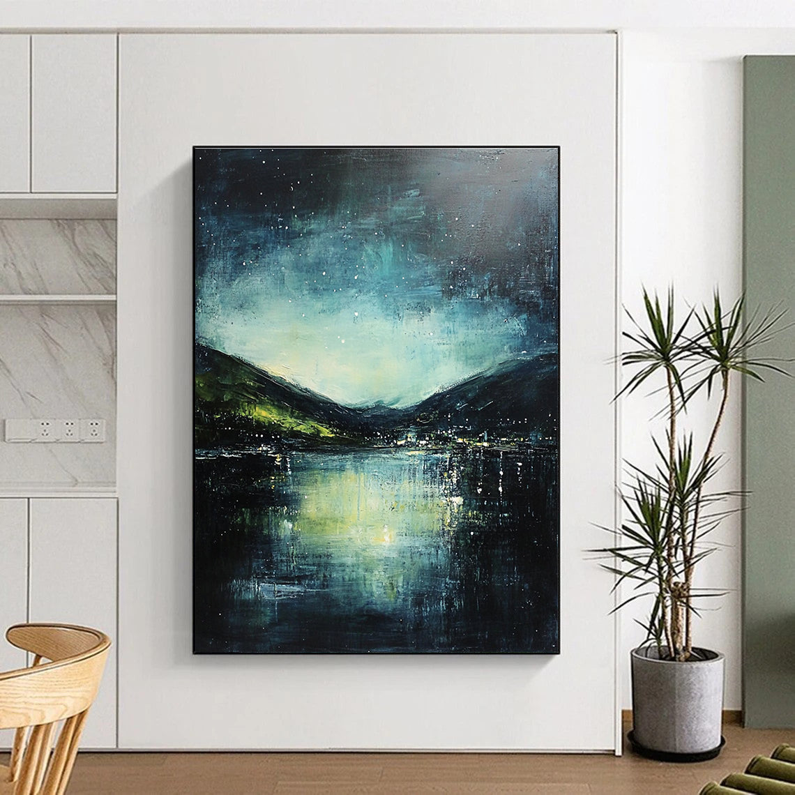 Starry Night Lake Abstract Painting for Nature Lovers GAB0710