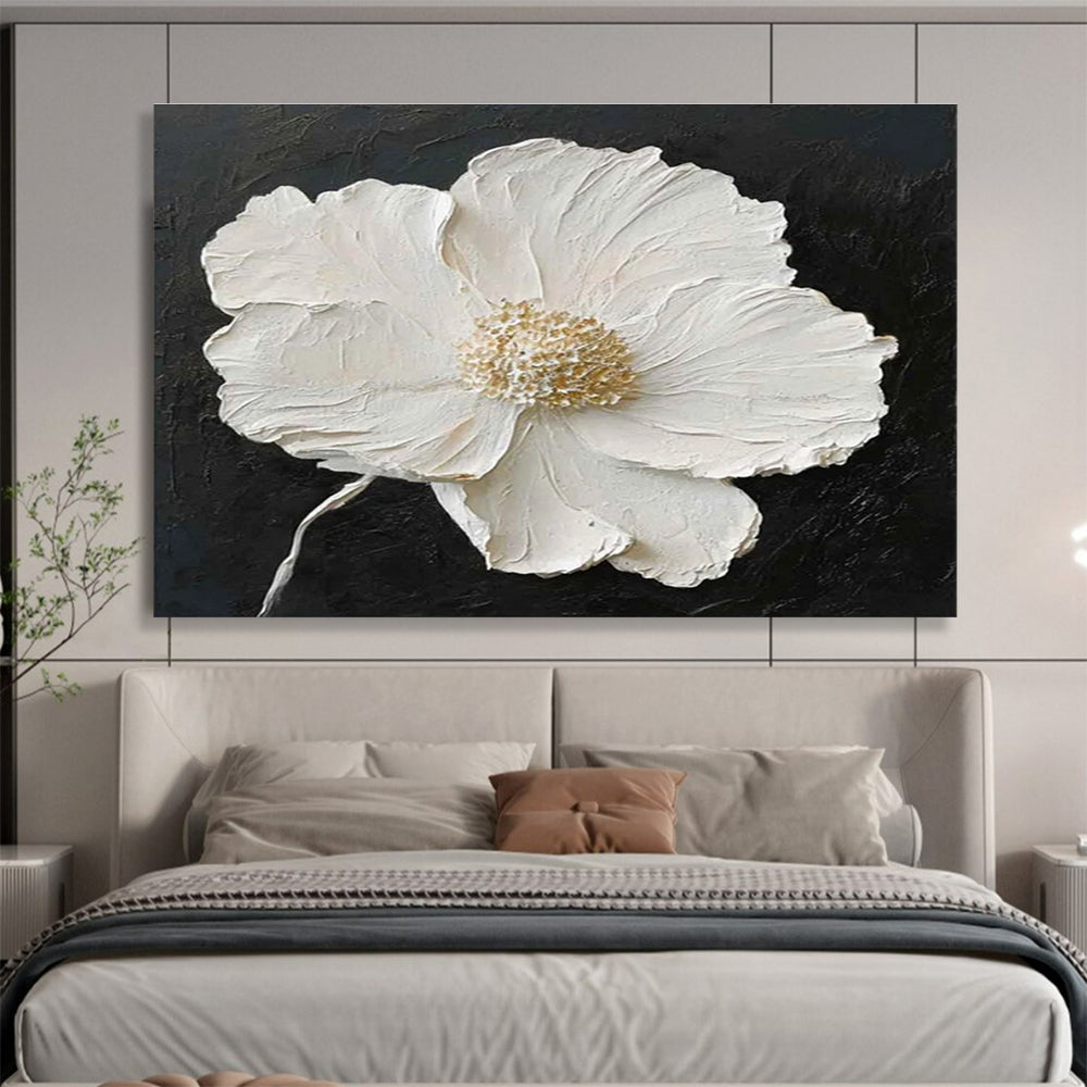 Textured White Flower Abstract Painting for Elegant Spaces YHT090