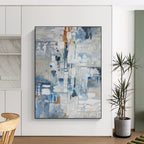 Blue and Gray Abstract Painting for Coastal Home Studies HENG028