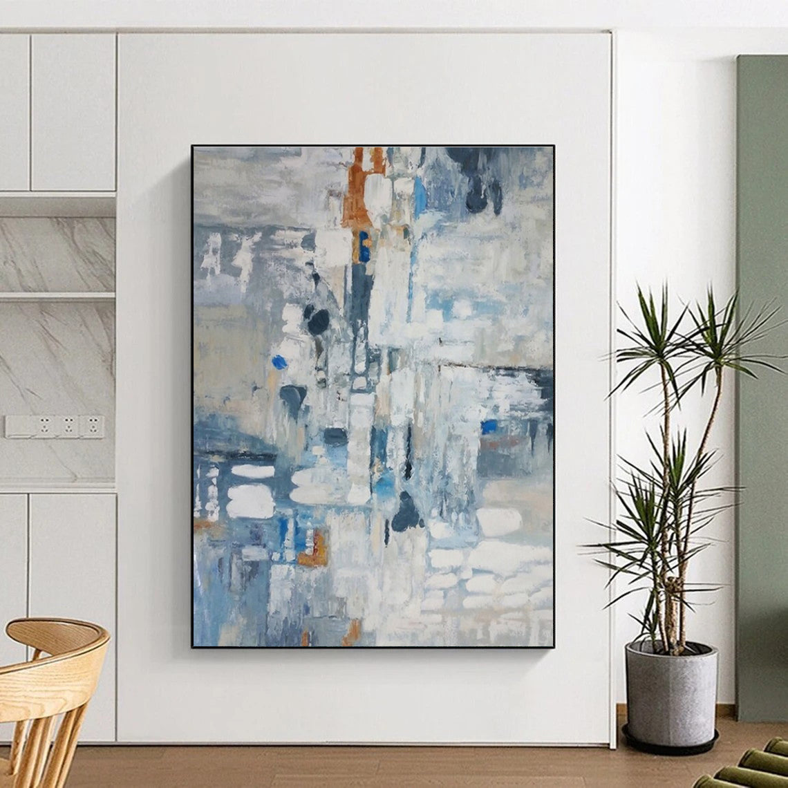 Blue and Gray Abstract Painting for Coastal Home Studies HENG028