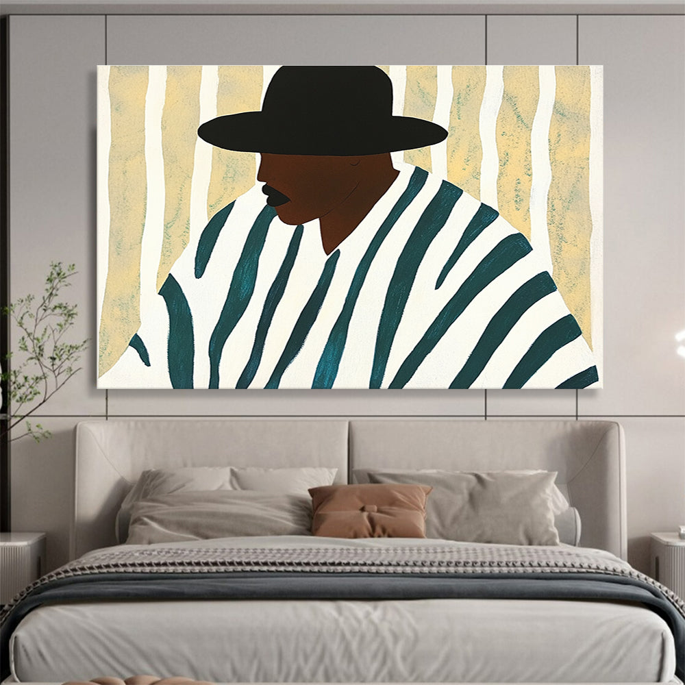 Stylized Figure in Stripes Painting with Modern Graphic Appeal ABS557