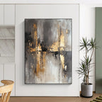 Gray Gold Abstract Geometry Painting with Subtle Shapes WINK644
