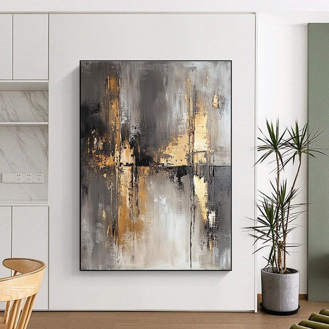 Gray Gold Abstract Geometry Painting with Subtle Shapes WINK644