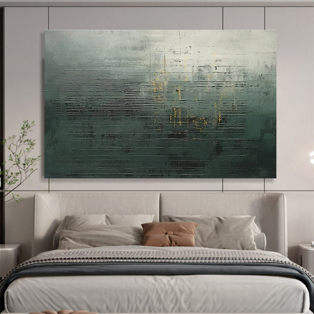 Dark Green and Gold Textured Abstract Painting for Sophisticated Dining Areas YHT323