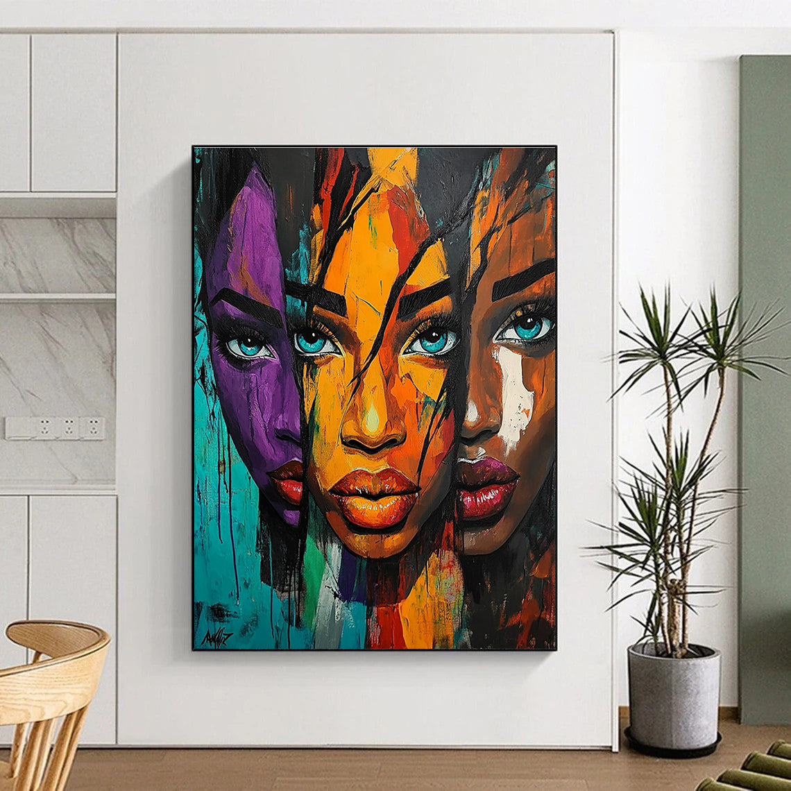 Colorful Portrait Triptych - Bold Figurative Abstract Art GAB0382