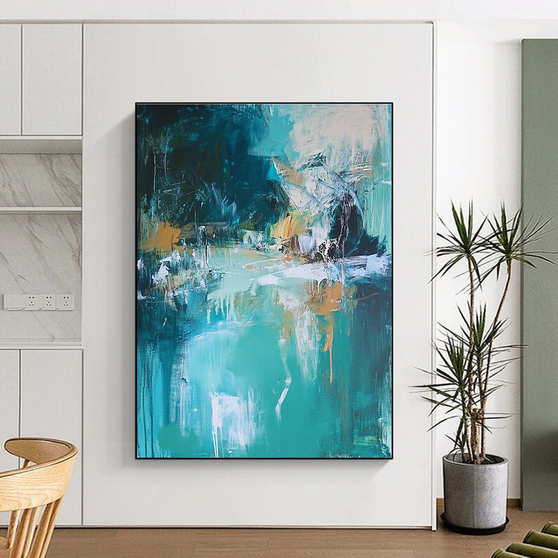 Turquoise Landscape Abstract Painting for Lakeside Cabins GAB0747