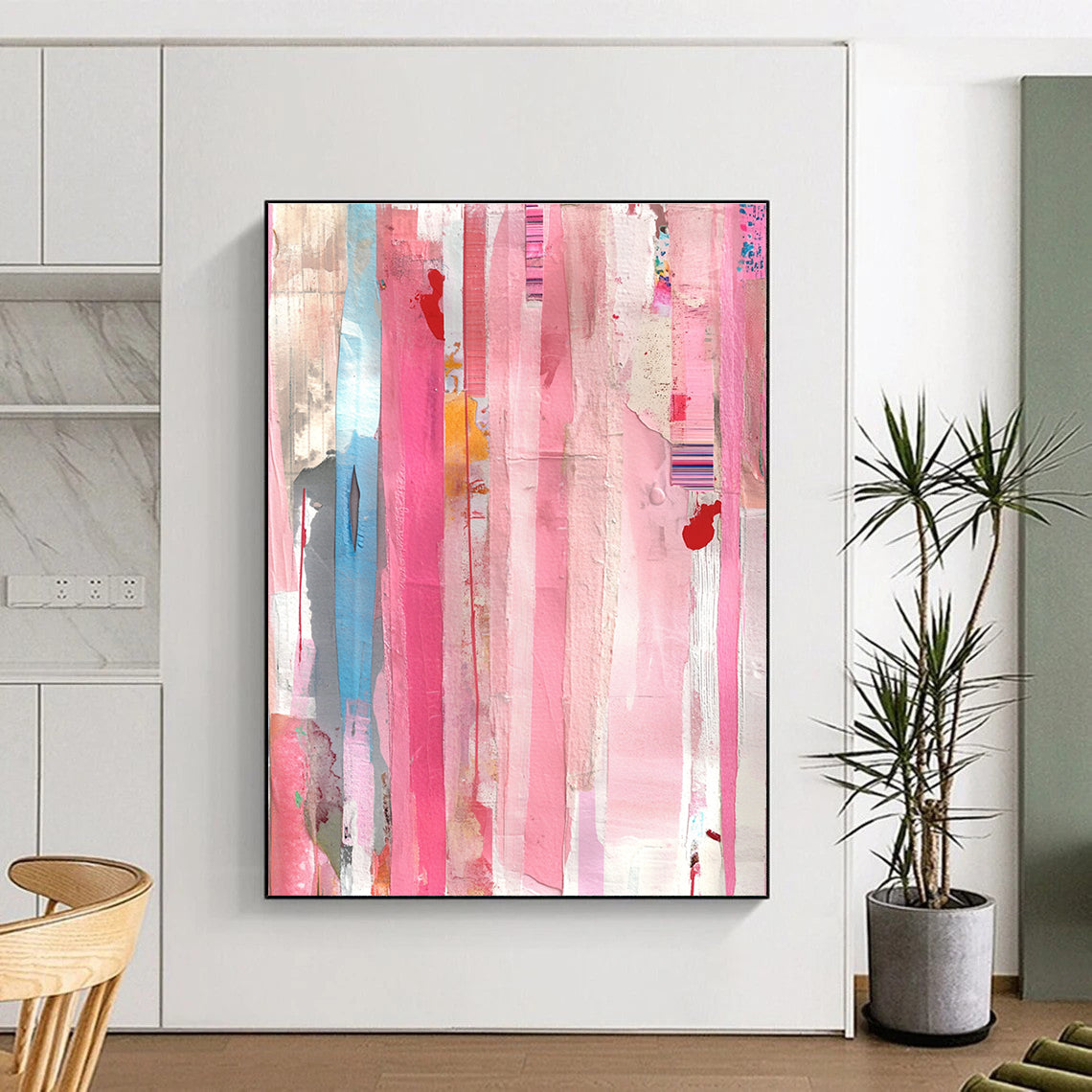 Colorful Striped Collage Abstract Painting with Dynamic Rhythm WINK258