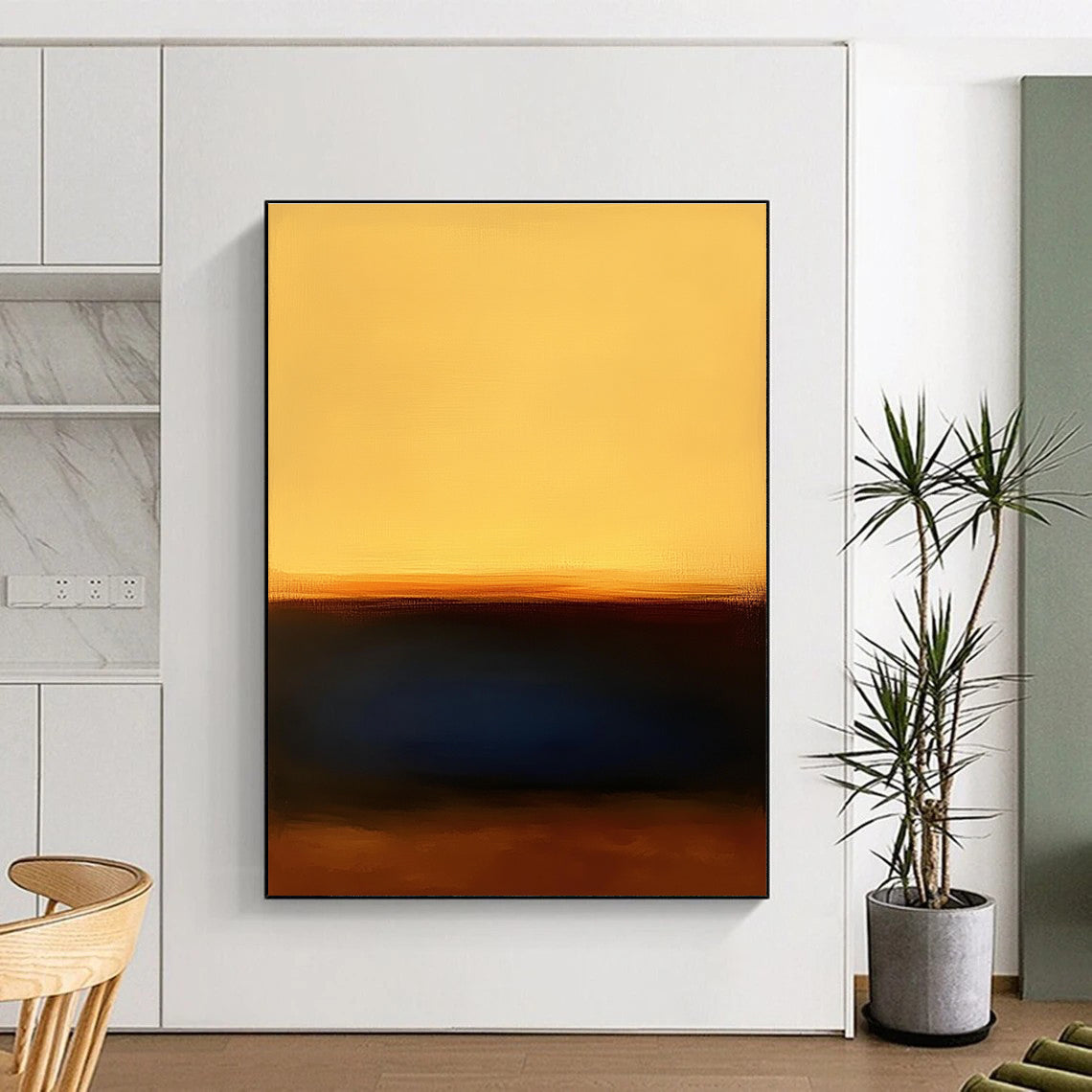 Yellow Orange Blue Abstract Painting with Minimalist Sunset WINK543