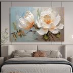 White Peony Abstract Painting for Sophisticated Bedrooms YHT174