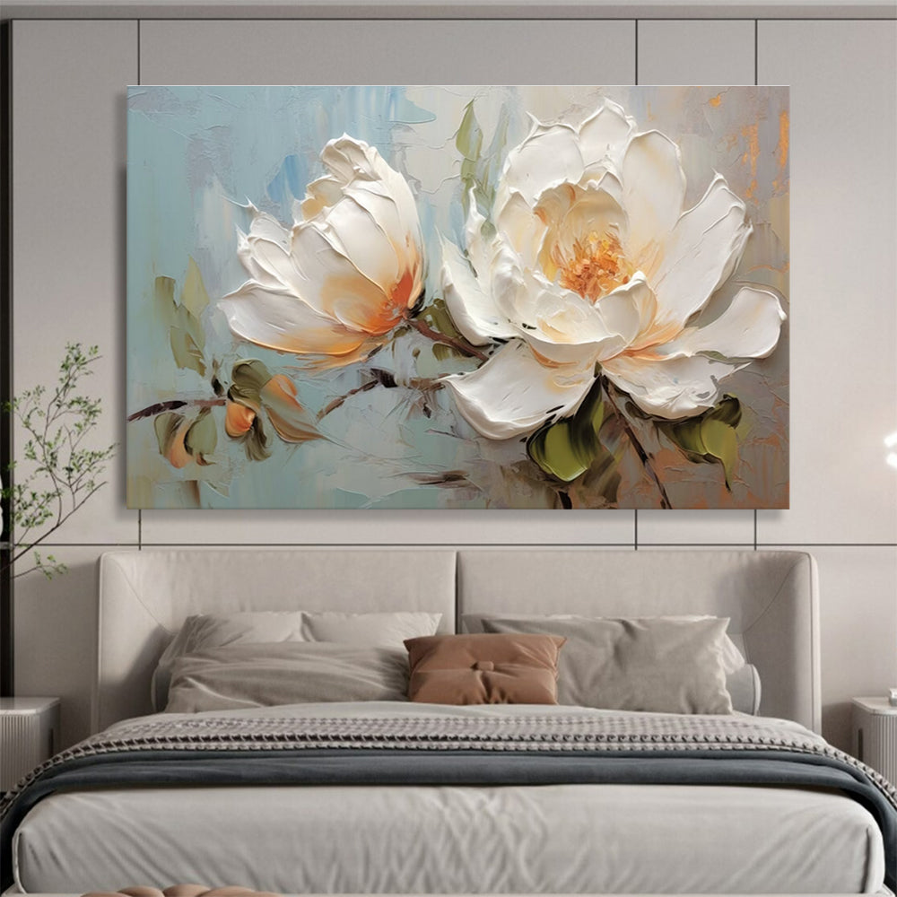 White Peony Abstract Painting for Sophisticated Bedrooms YHT174