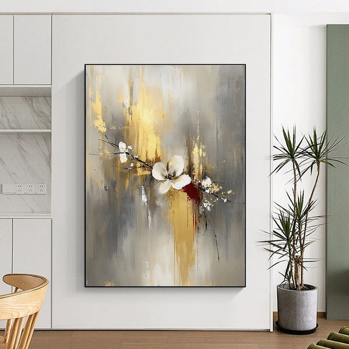 Gold and Flower - Themed Abstract Painting for Luxury - Style Salons GAB0907
