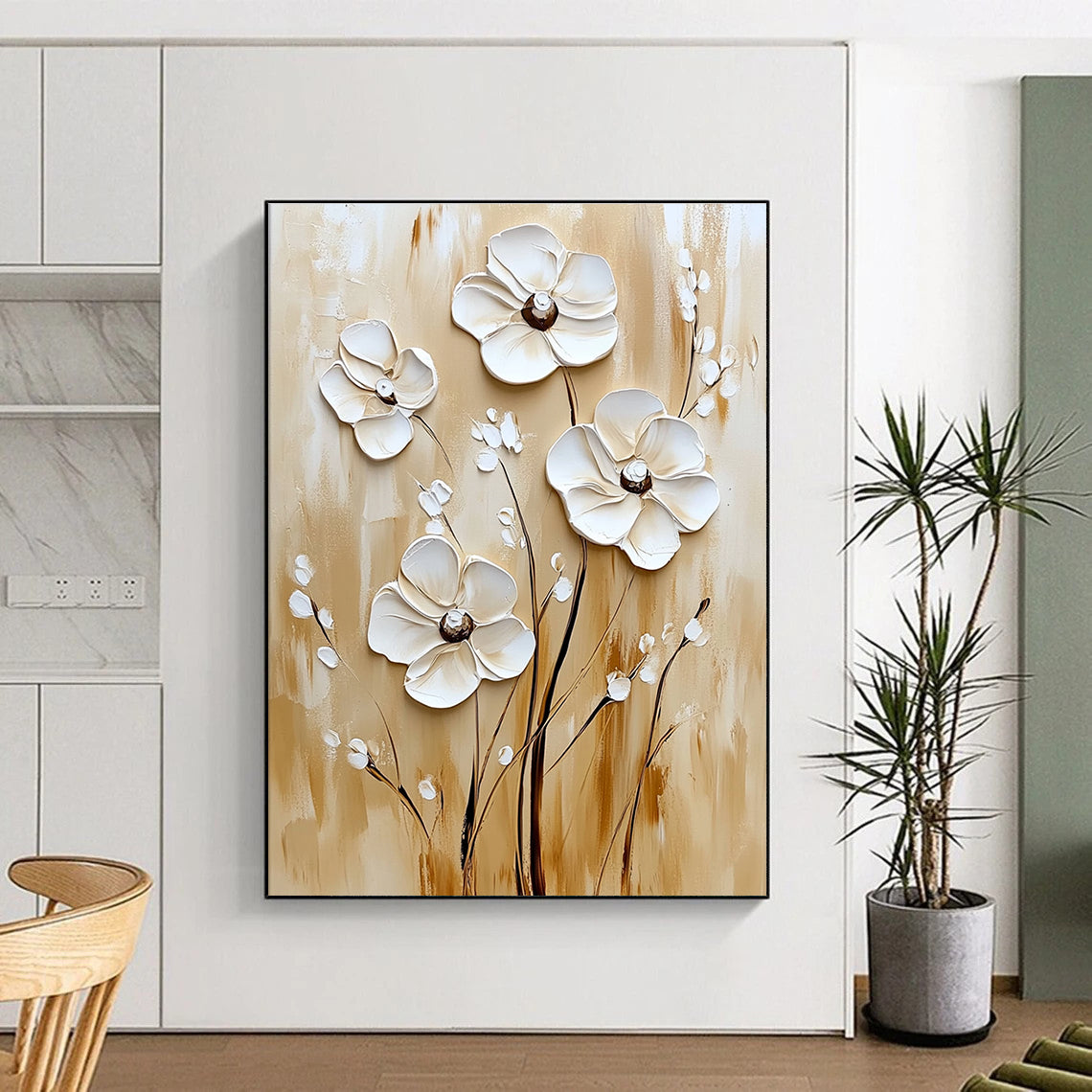 3D Cream - Colored Flowers Tactile Abstract Painting for Cozy Interiors GAB1527