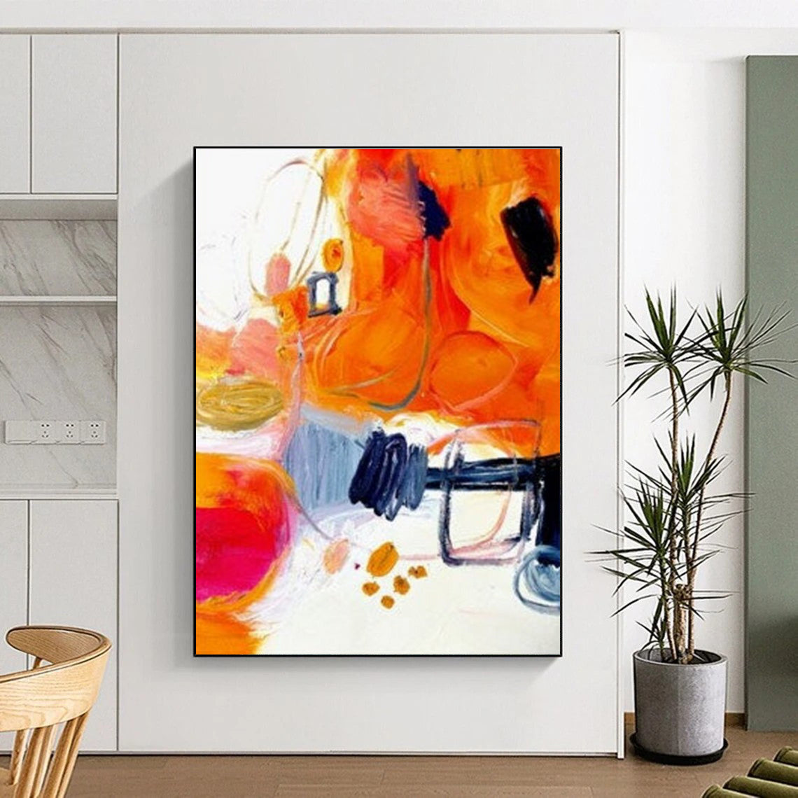 Energetic Orange - Hued Abstract Forms Painting for Creative Spaces HENG272
