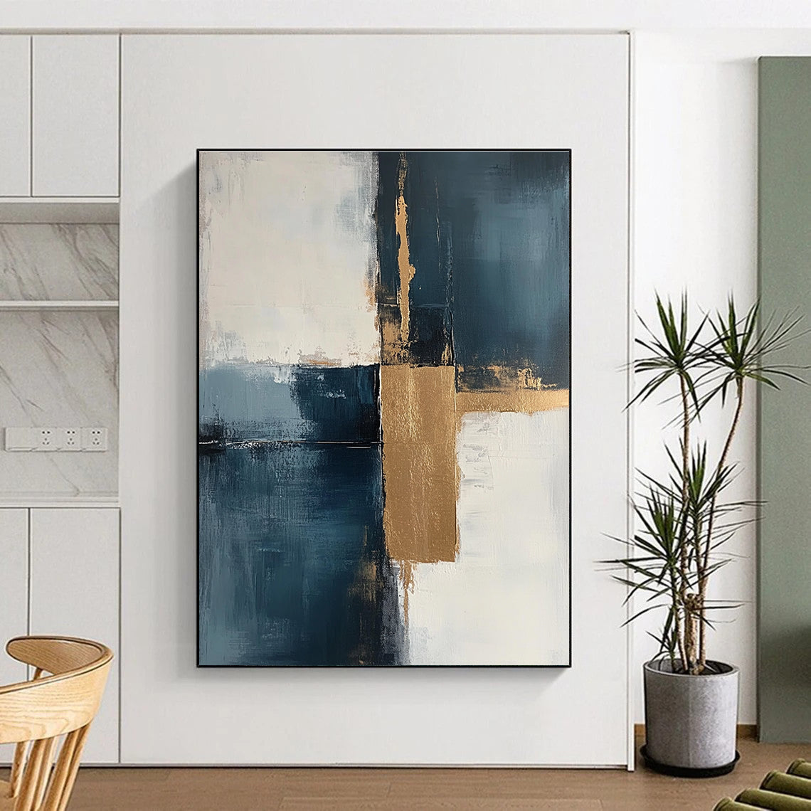 Blue - Gold Abstract Squares Painting with Modern Balance WINK377