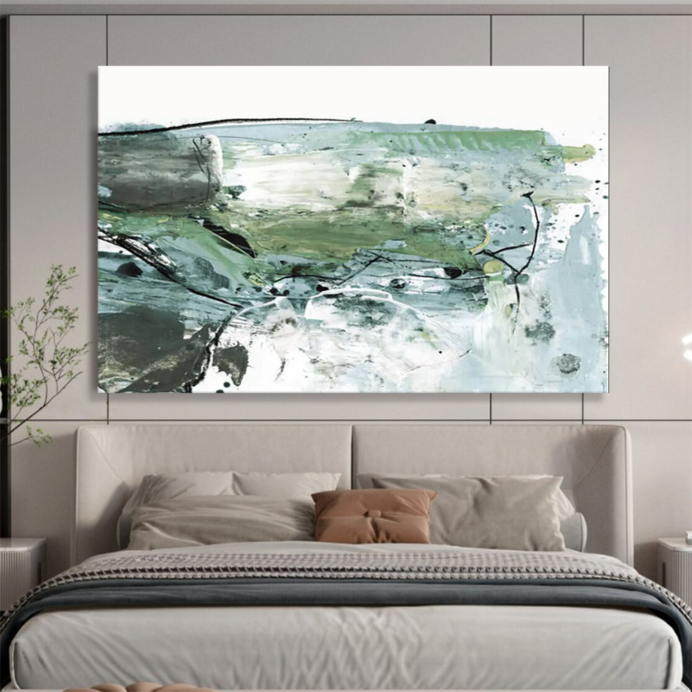 Green - Grey Abstract Painting for Eco - Conscious Spaces YHT139