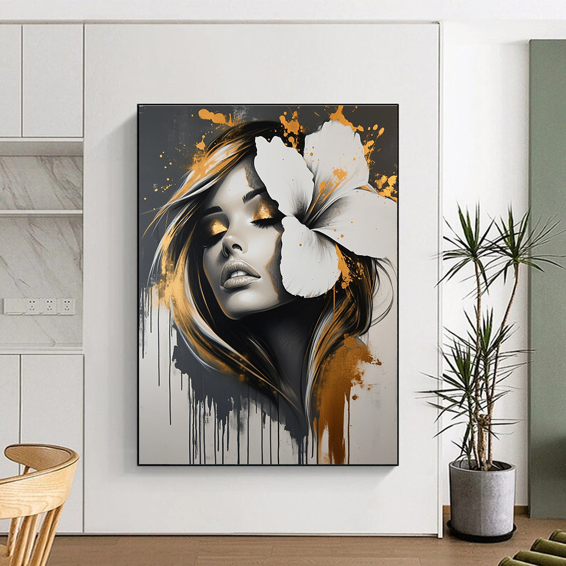 Edgy Floral Woman Portrait Abstract Painting with Urban Flair GAB0019