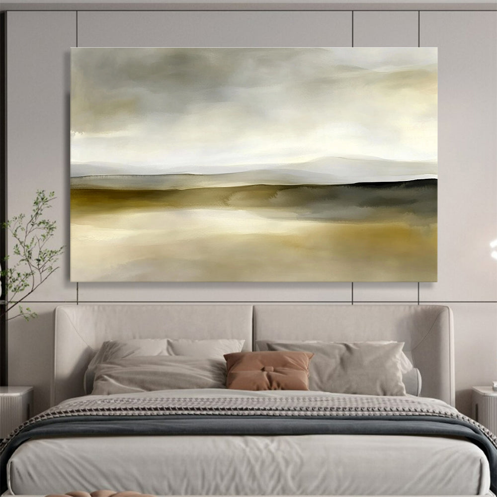 Neutral Tones Landscape Abstract Painting with Serene, Misty Ambiance ABS447