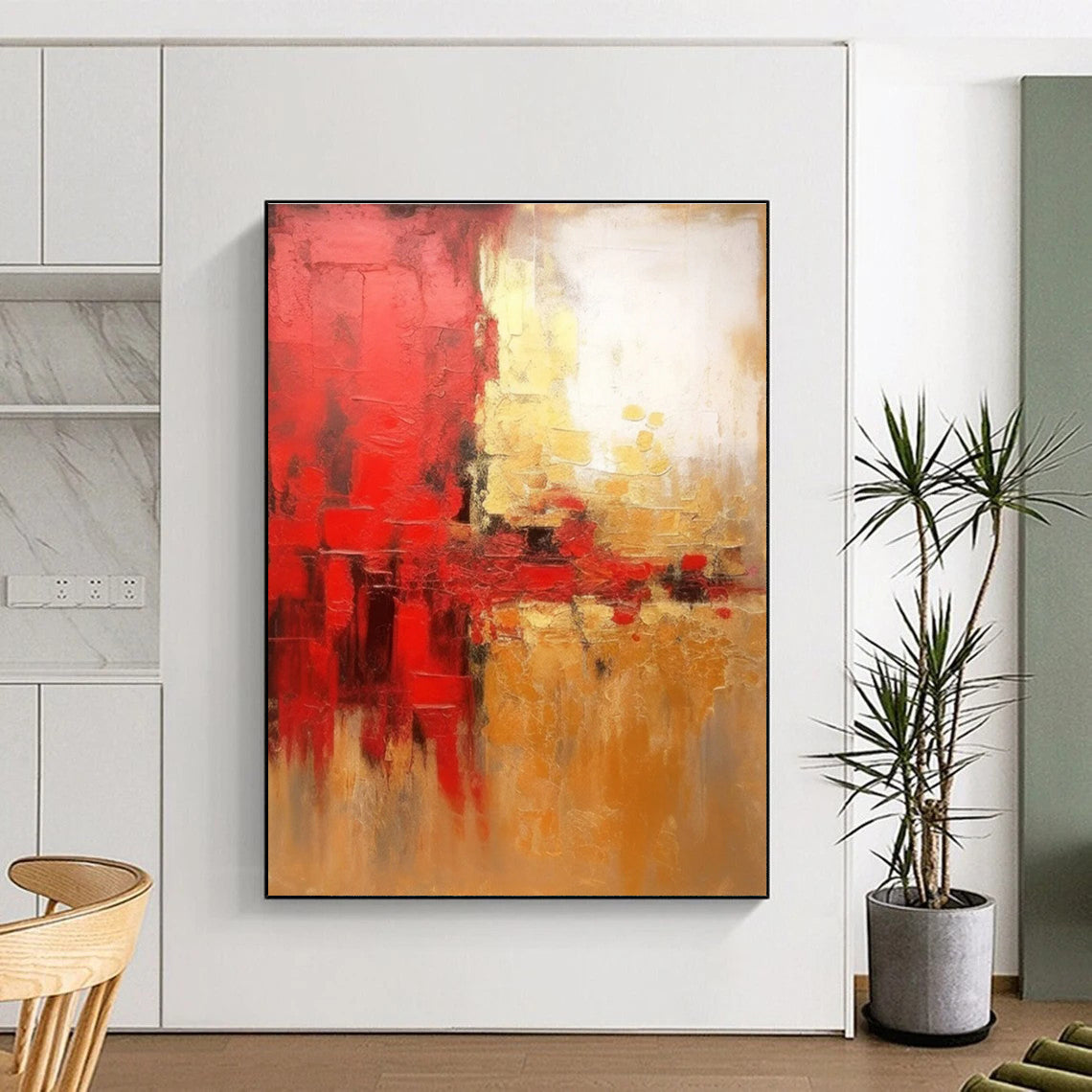 Red and Gold Abstract Painting for Opulent Event Venues HENG069